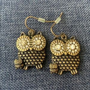 Brass owl earrings with Stone Eyes